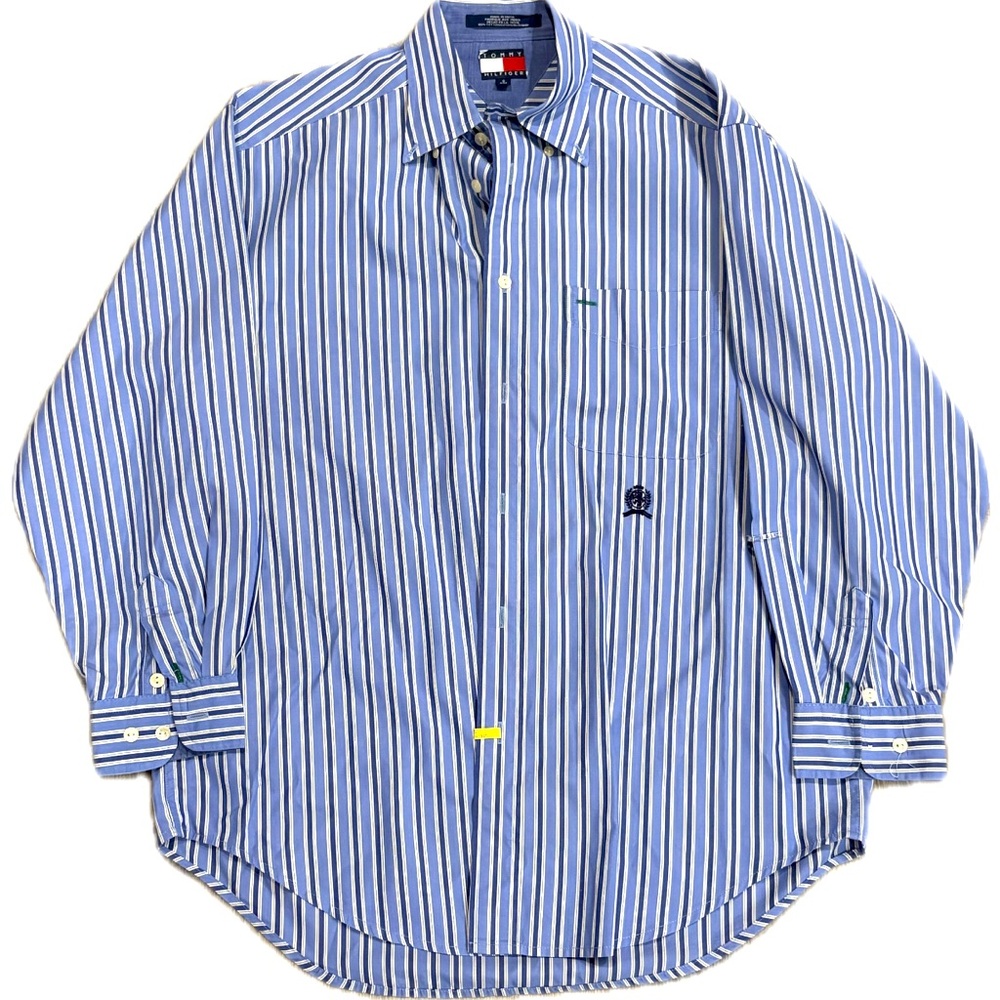 Vintage Tommy Hilfiger Stripe Dress Shirt Crest Embroidery